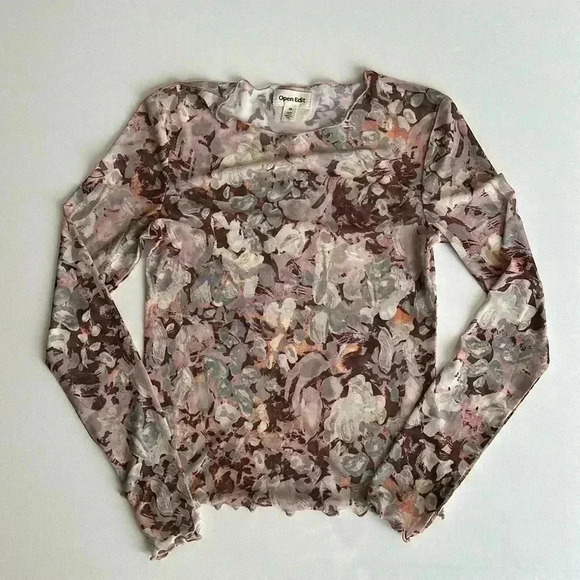 Open Edit Nordstrom Print Mesh Top pink painted floral size xs - Picture 1 of 4